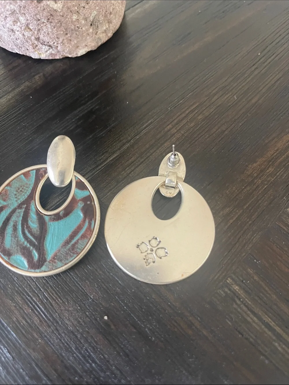 Patricia Nash Turquoise and Brown Round Drop Earrings